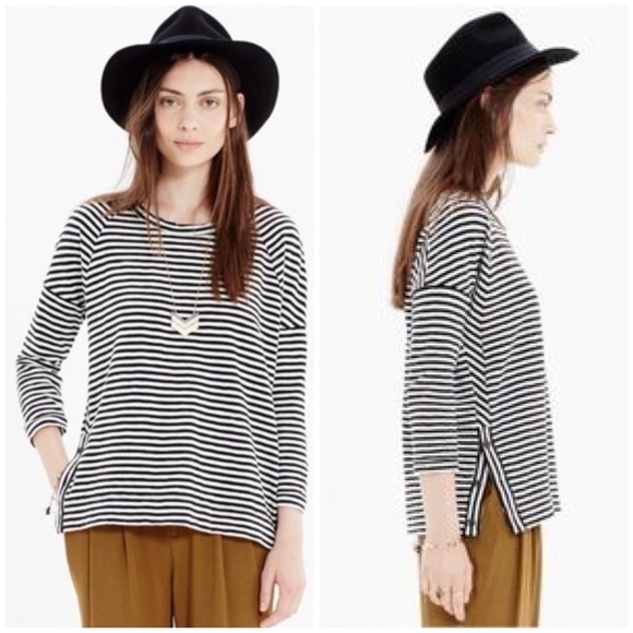 Madewell Tops - Madewell Button Side Stripe Top Sweater Size Large